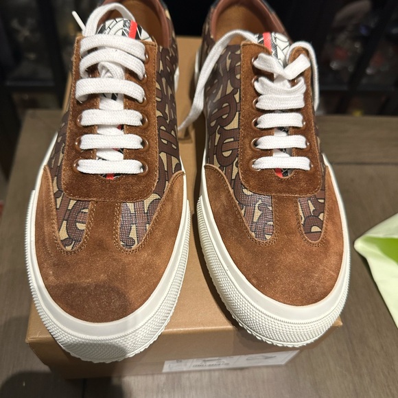 Burberry Brown Suede and Leather Monogram Low Top Sneaker